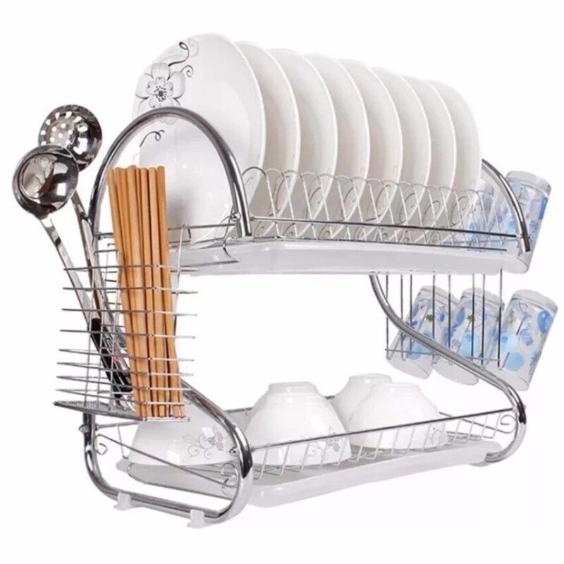 S-Type 2-Tier Stainless Steel Dish Rack – Kitchen Drying Organizer