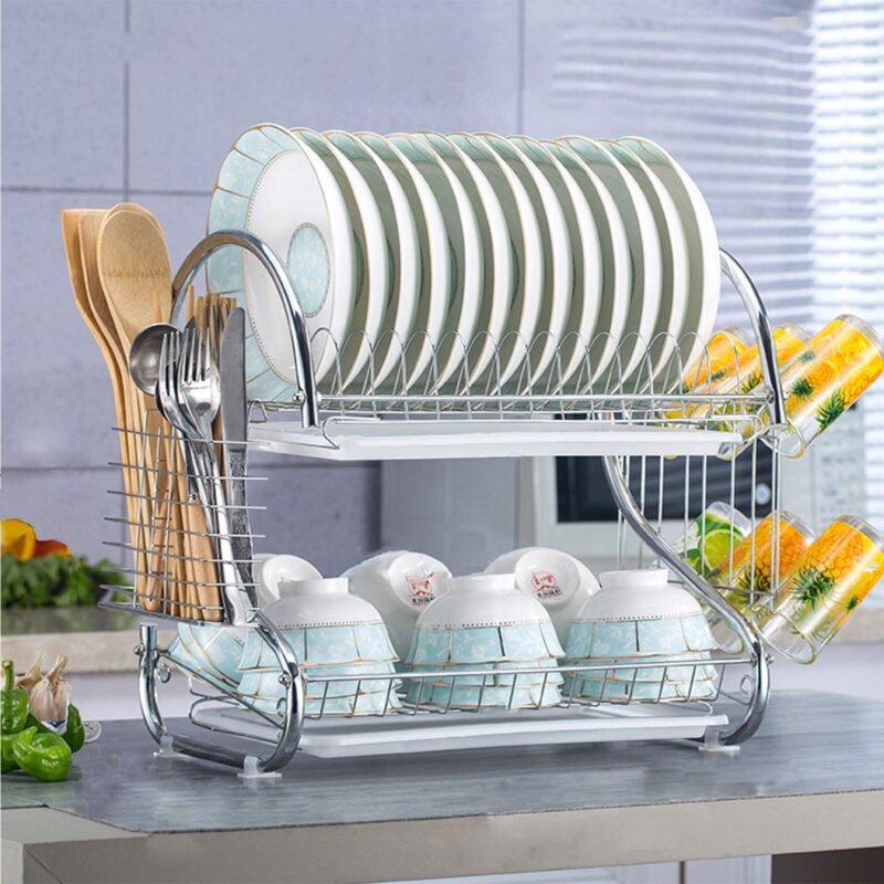 S-Type 2-Tier Stainless Steel Dish Rack – Kitchen Drying Organizer