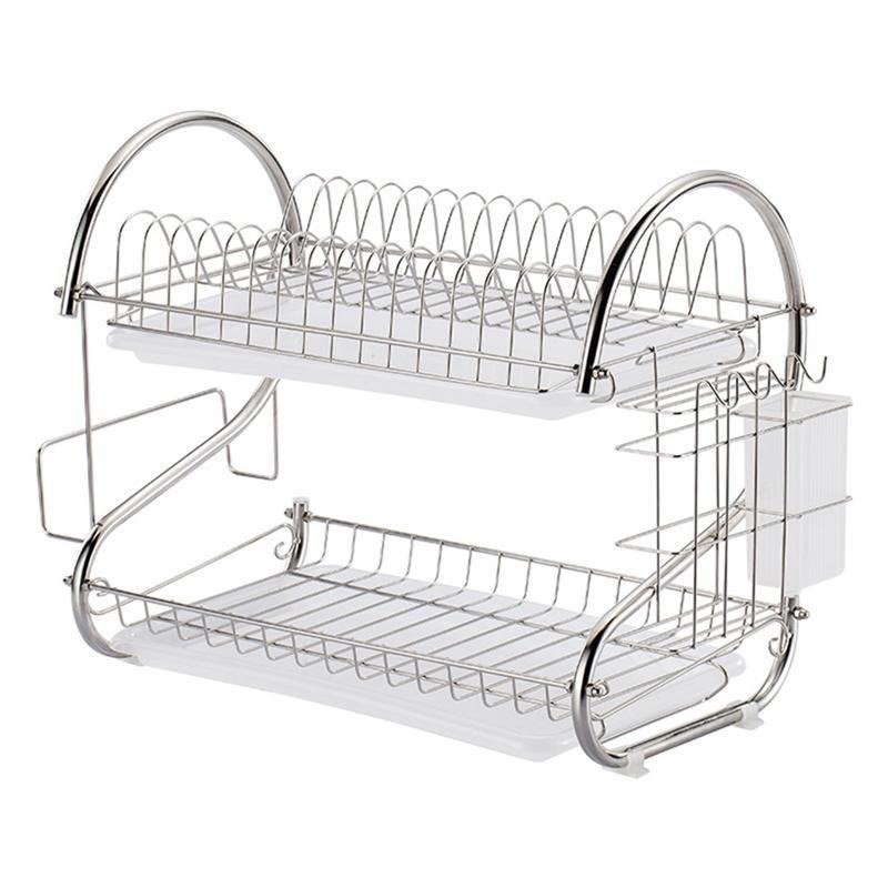 S-Type 2-Tier Stainless Steel Dish Rack – Kitchen Drying Organizer
