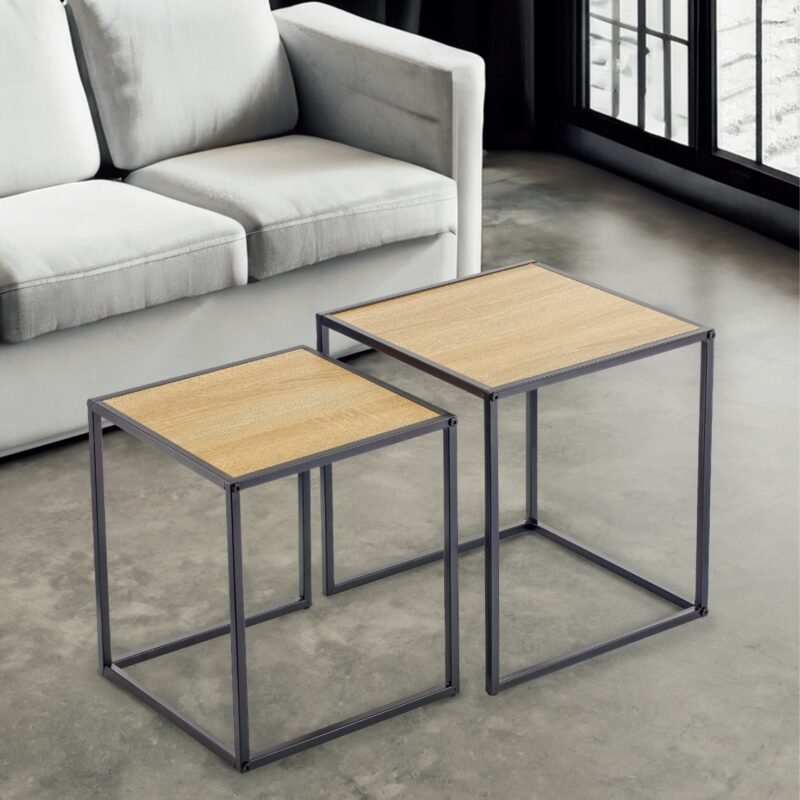 TK 2-Piece Nesting Tables – Wooden & Metal Set