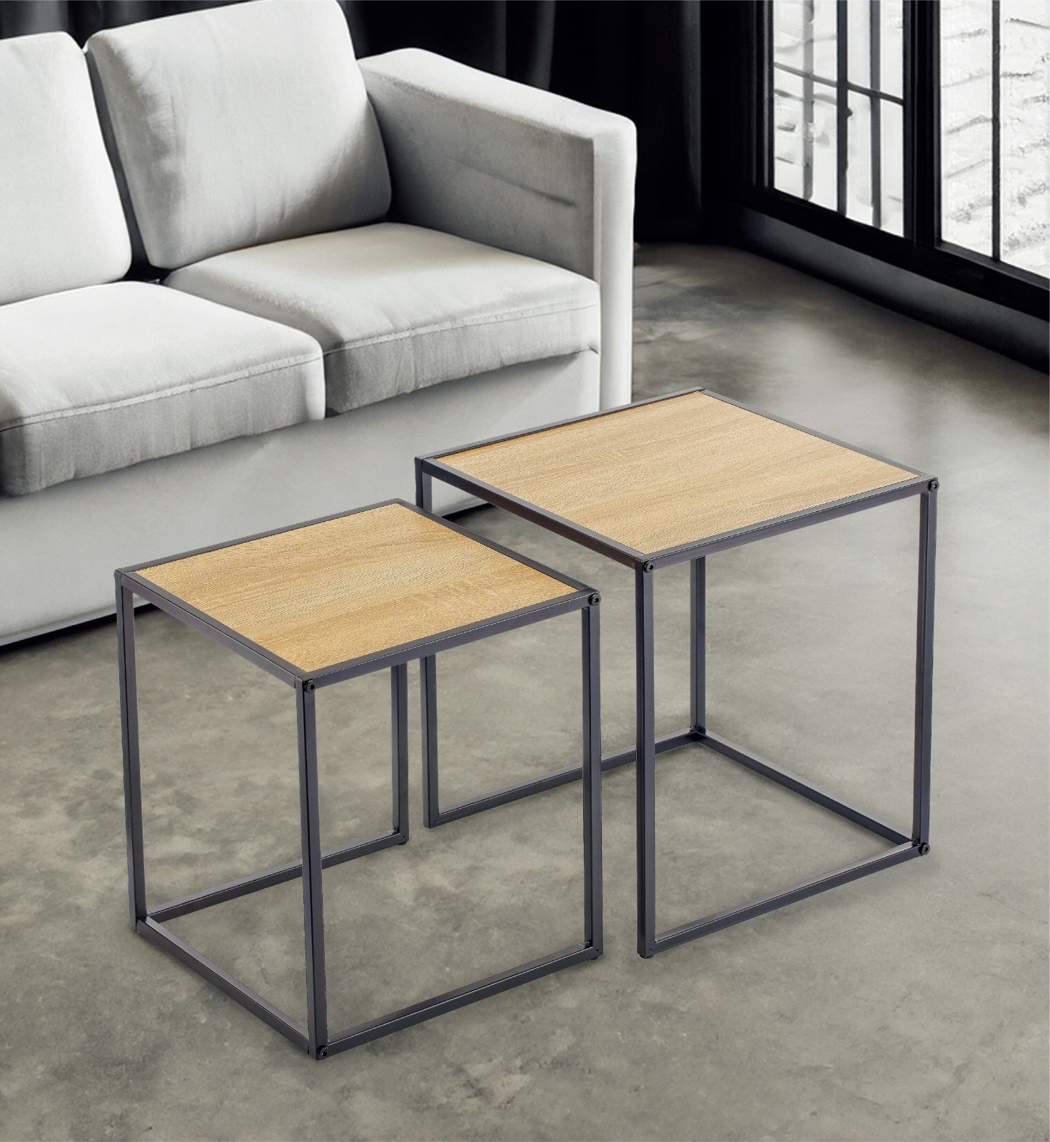 TK 2-Piece Nesting Tables – Wooden & Metal Set