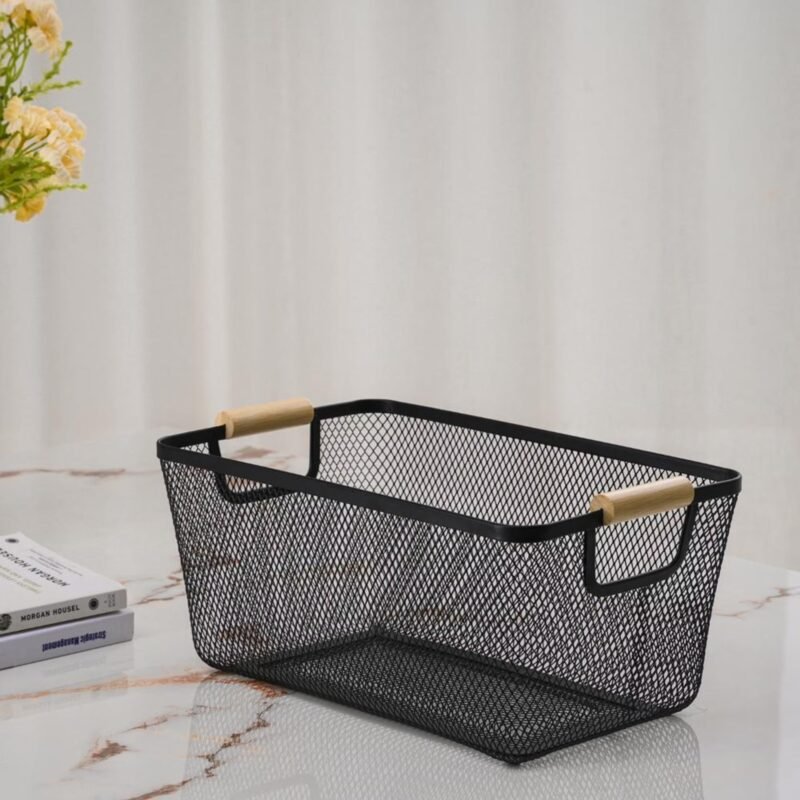 Wire Mesh Storage Basket – Durable Rectangular Metal Organizer