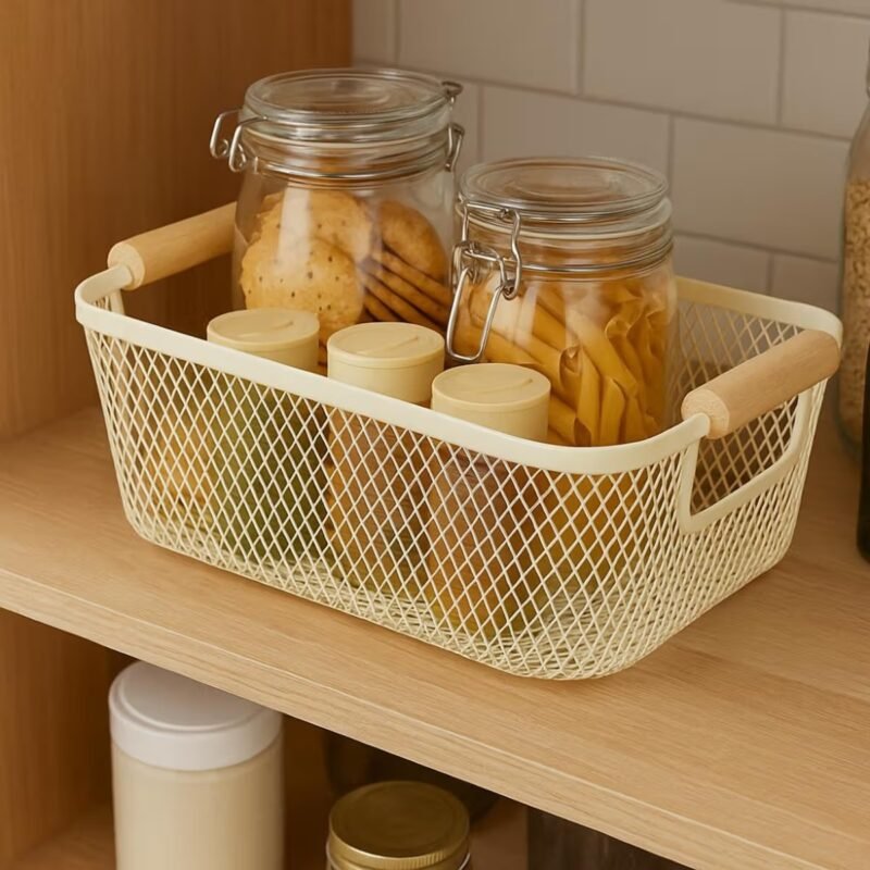 Wire Mesh Storage Basket – Durable Rectangular Metal Organizer