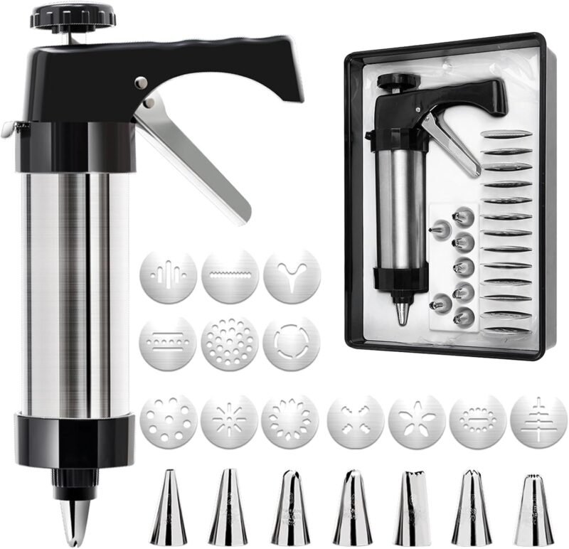 Trigger Cookie Press & Icing Dispenser Set – 13 Discs & 8 Nozzles