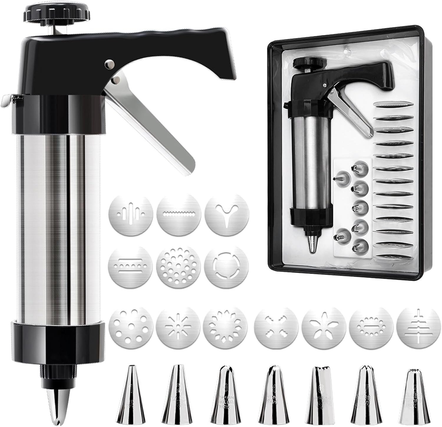 Trigger Cookie Press & Icing Dispenser Set – 13 Discs & 8 Nozzles