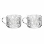 Ribbed Glass Coffee Mug Set – 2 Piece Clear Glass Cups
