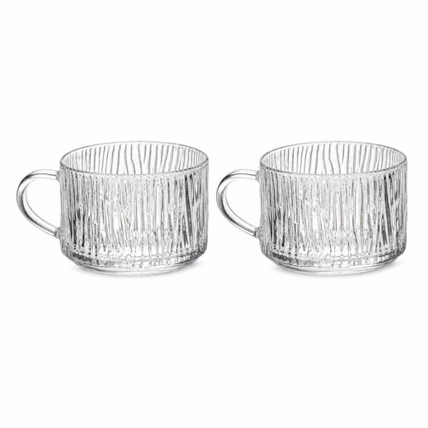 Ribbed Glass Coffee Mug Set – 2 Piece Clear Glass Cups