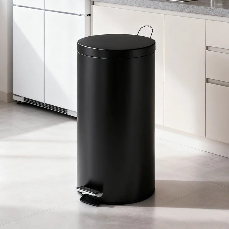 TK Cylinder Pedal Bin with Soft Close – Metal Kitchen Trash Can