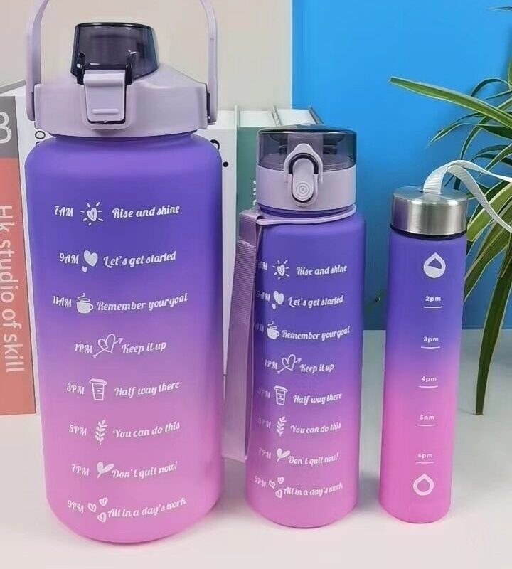 Color Frosted Set of 3 Water Bottles with Loop
