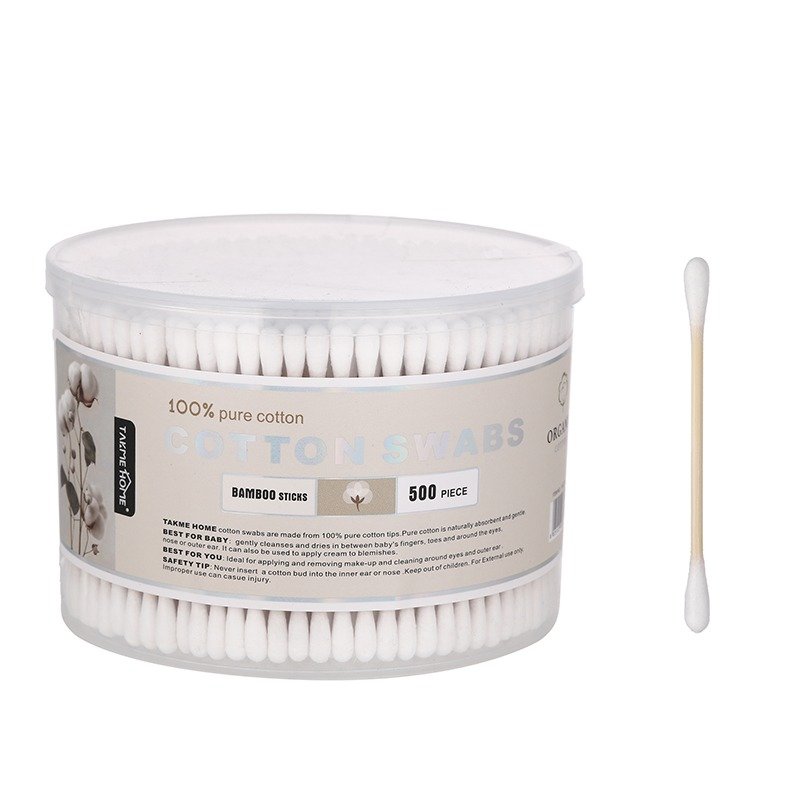TK Bamboo Cotton Swabs – 500 Count, 100% Cotton Tips
