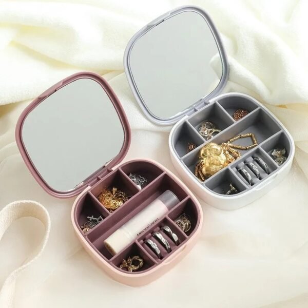 Compact Jewelry Organizer with Mirror – Multi-Compartment Travel Case