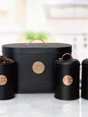 TK Metal Kitchen Storage Set – Bread Box with 3 Canisters