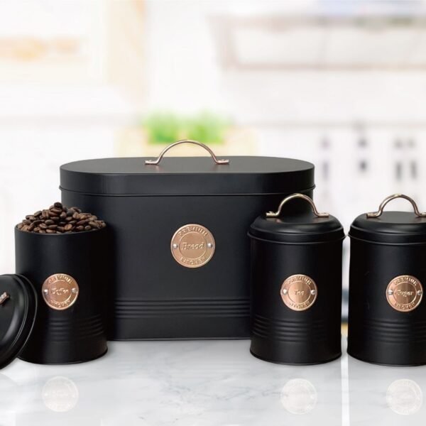 TK Metal Kitchen Storage Set – Bread Box with 3 Canisters
