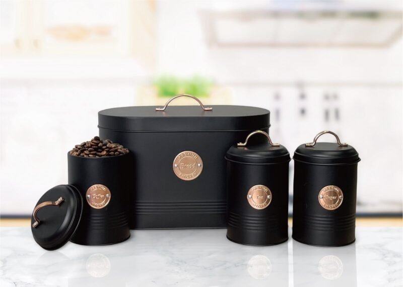 TK Metal Kitchen Storage Set – Bread Box with 3 Canisters