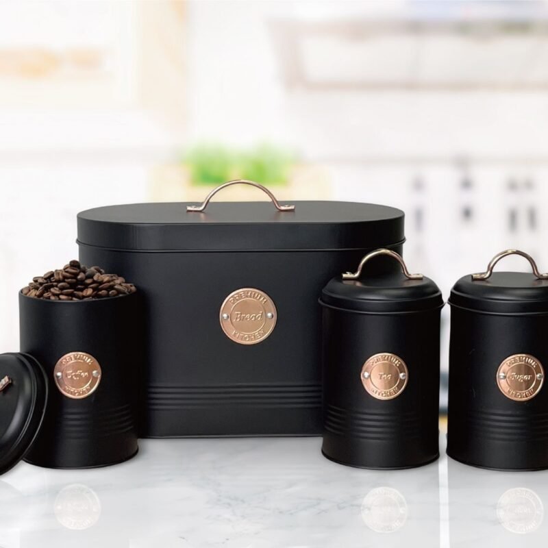 TK Metal Kitchen Storage Set – Bread Box with 3 Canisters