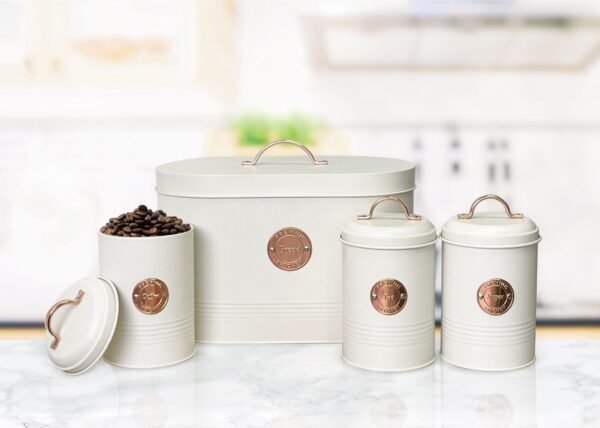TK Metal Kitchen Storage Set – Bread Box with 3 Canisters