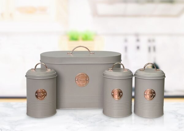 TK Metal Kitchen Storage Set – Bread Box with 3 Canisters