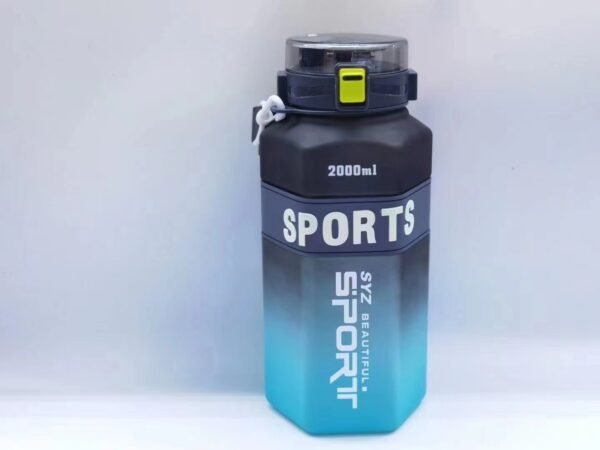 Gradient Water Bottle – 2000ml Portable with Handle, Flip-Top Lid & Straw