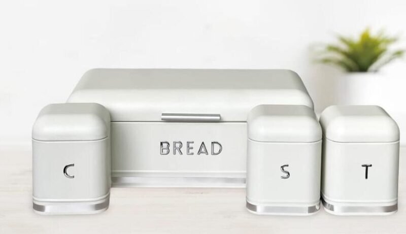 TK Retro Metal Bread Bin & Canister Set – Coffee, Sugar & Tea