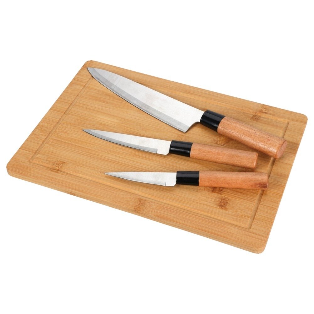 TK Bamboo Cutting Board Set with 3 Knives