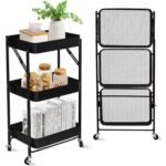 3 Tier Foldable Rolling Cart – Kitchen & Storage Organizer