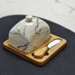 Ceramic Butter Container with Knife – Bamboo Base Butter Dish