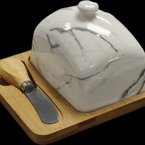 Ceramic Butter Container with Knife – Bamboo Base Butter Dish