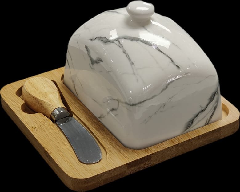Ceramic Butter Container with Knife – Bamboo Base Butter Dish