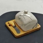 Ceramic Butter Container with Knife – Bamboo Base Butter Dish