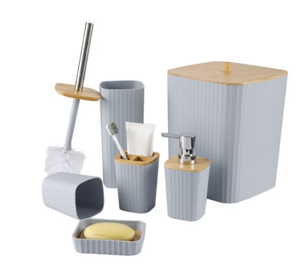 6 Piece Bathroom Set with Bamboo Lid