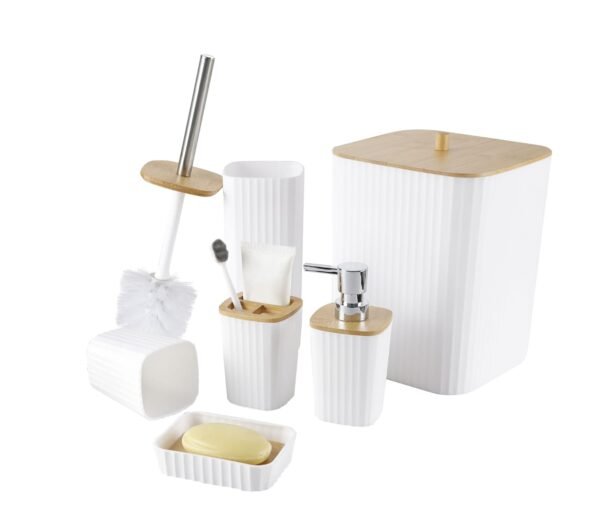 6 Piece Bathroom Set with Bamboo Lid