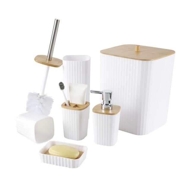 6 Piece Bathroom Set with Bamboo Lid