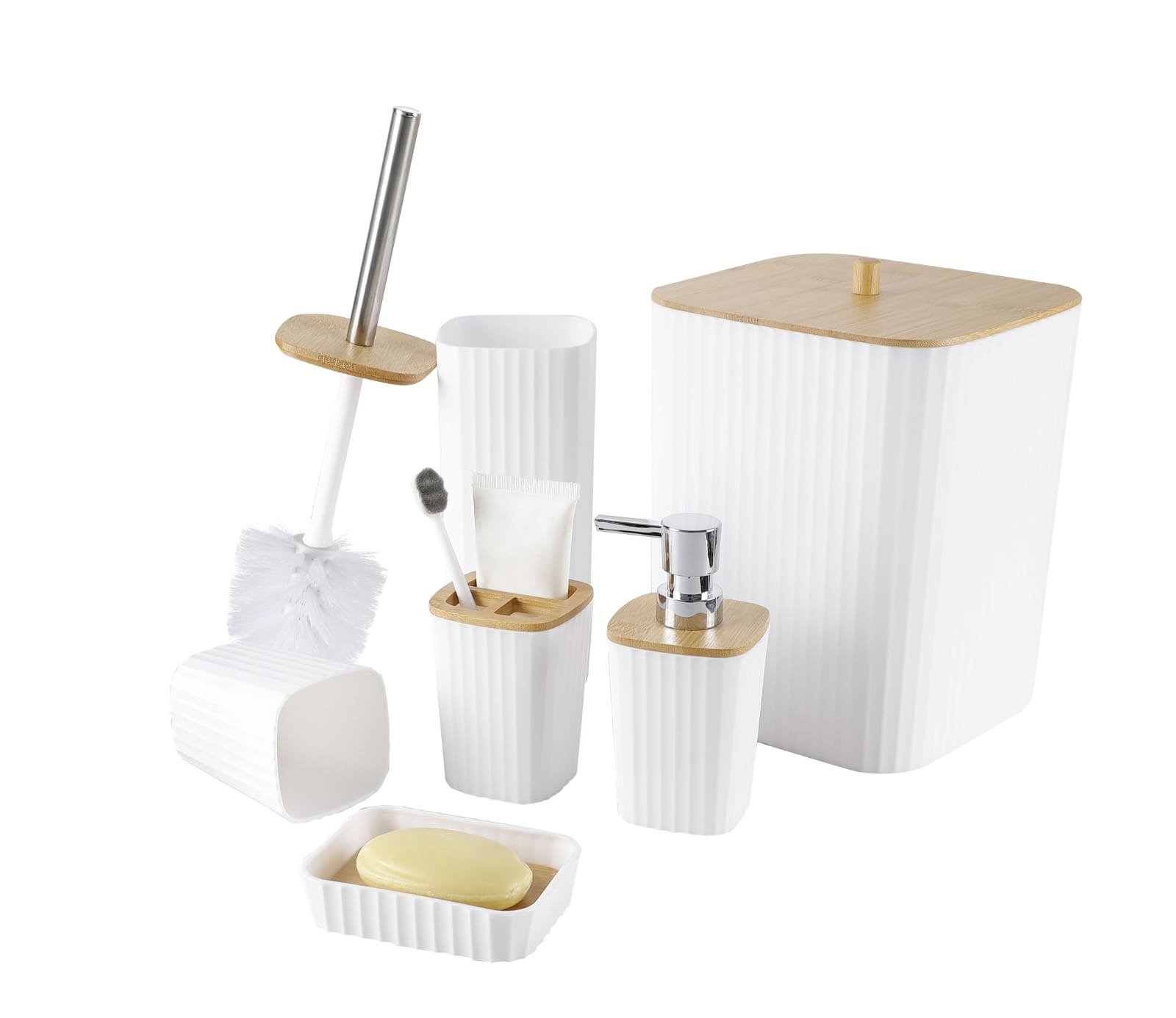 6 Piece Bathroom Set with Bamboo Lid