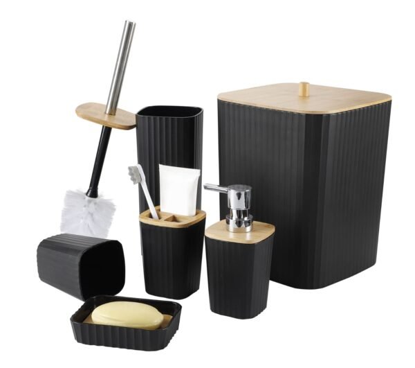 6 Piece Bathroom Set with Bamboo Lid