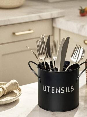 TK Metal Utensil Holder – 4-Compartment Kitchen Organizer