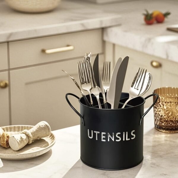 TK Metal Utensil Holder – 4-Compartment Kitchen Organizer