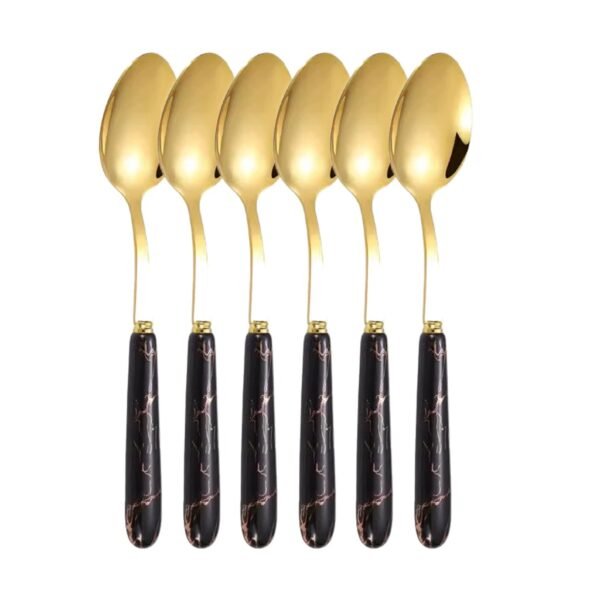 TK Gold Marble Pattern Stainless Steel Tableware – Elegant 6-Piece Cutlery Set