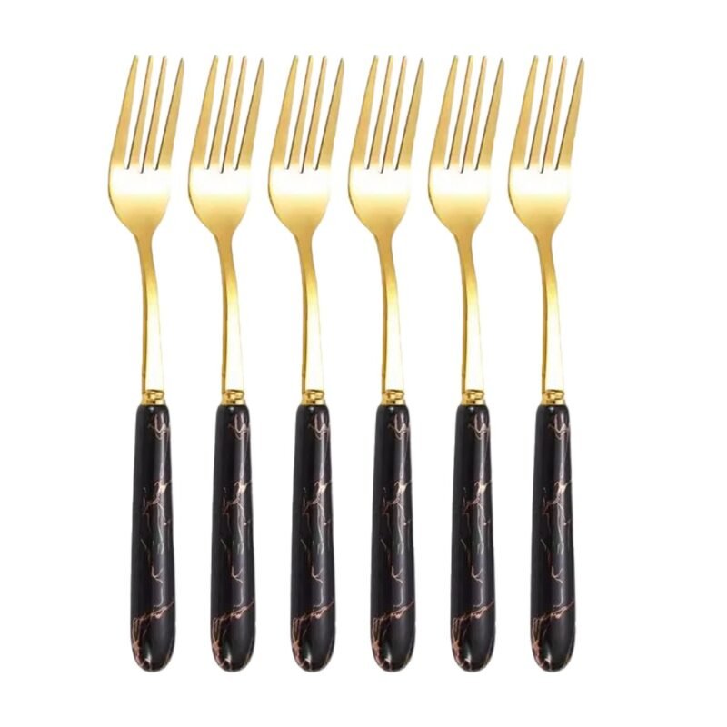 TK Gold Marble Pattern Stainless Steel Tableware – Elegant 6-Piece Cutlery Set