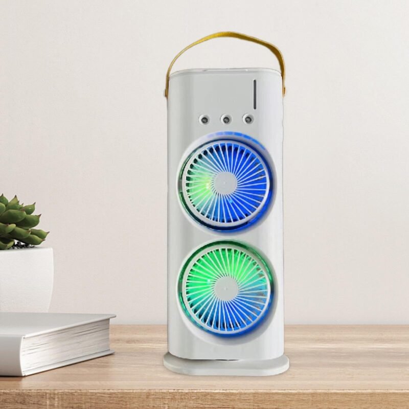 Rechargeable Dual Fan with Cool Mist & LED Light