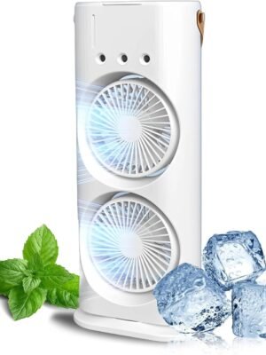 Rechargeable Dual Fan with Cool Mist & LED Light