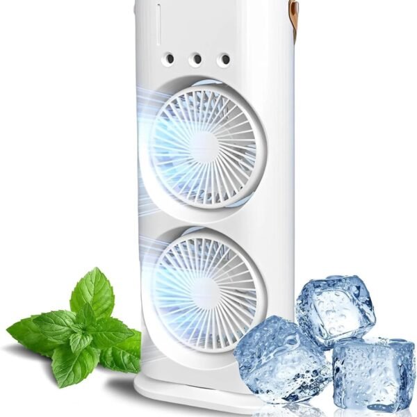 Rechargeable Dual Fan with Cool Mist & LED Light