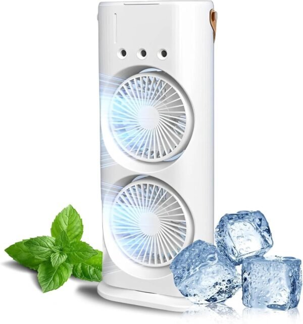 Rechargeable Dual Fan with Cool Mist & LED Light