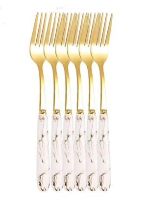 TK Gold Marble Pattern Stainless Steel Tableware – Elegant 6-Piece Cutlery Set