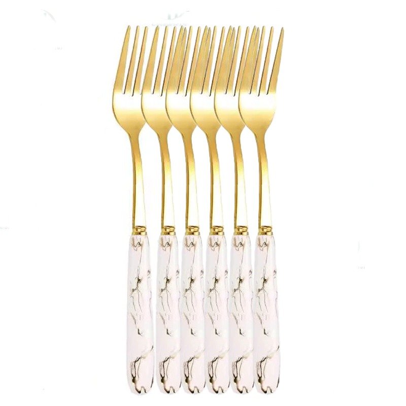 TK Gold Marble Pattern Stainless Steel Tableware – Elegant 6-Piece Cutlery Set