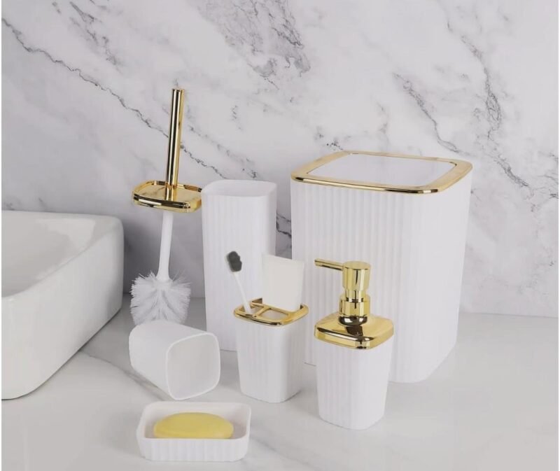 TK 6 Piece Bathroom Accessories Set with Gold Accents