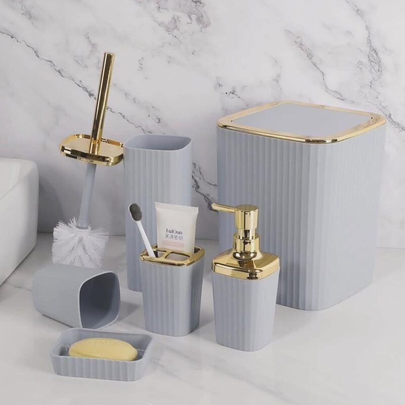 TK 6 Piece Bathroom Accessories Set with Gold Accents