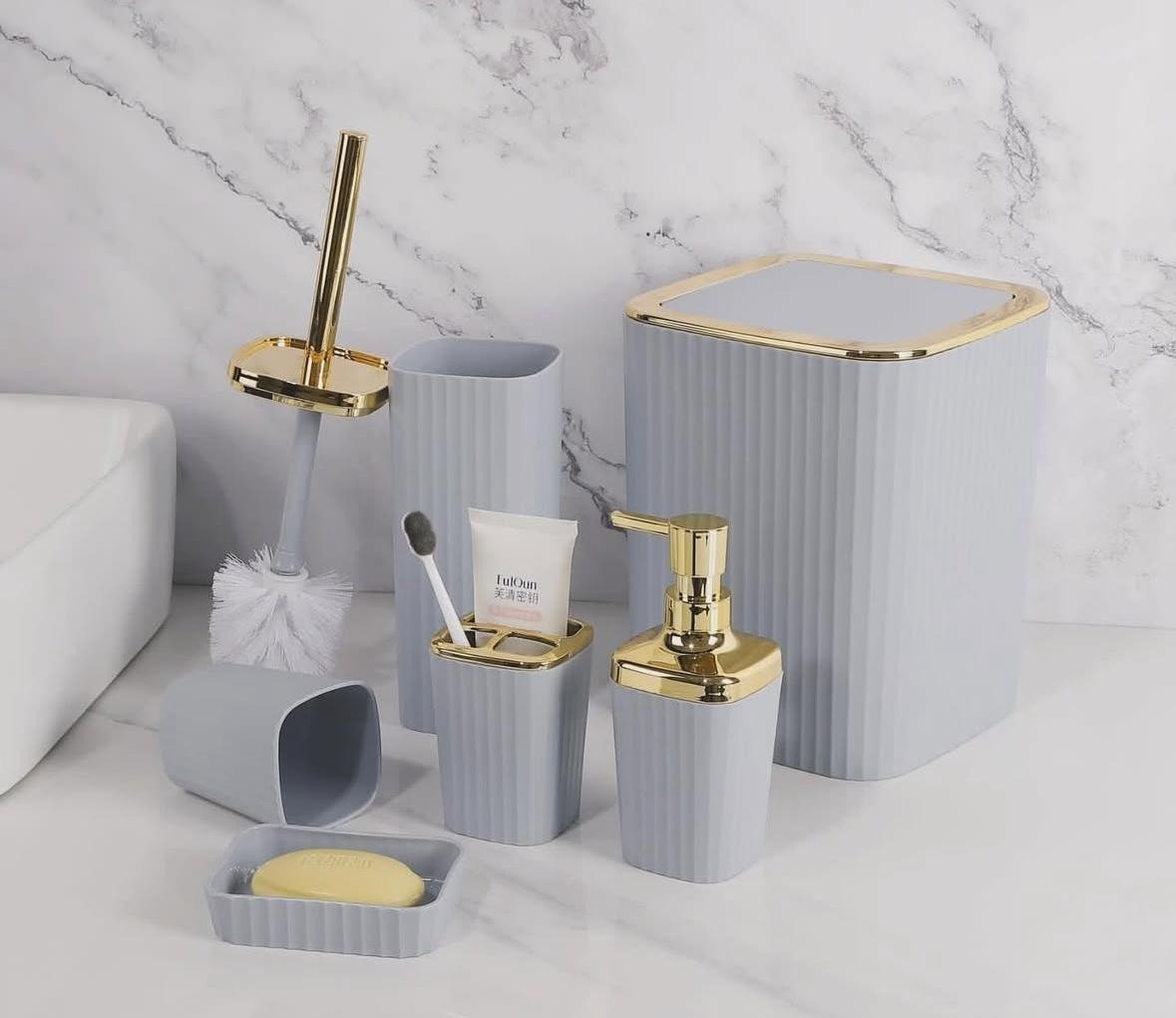TK 6 Piece Bathroom Accessories Set with Gold Accents