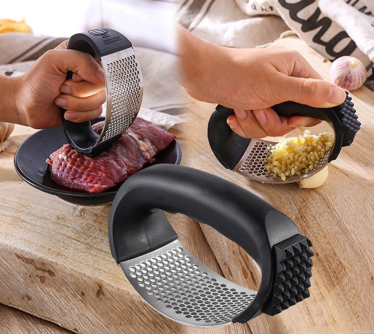 Arc Shape 2-in-1 Garlic Press & Meat Tenderizer