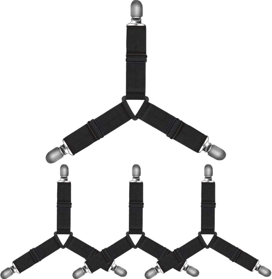 TK 4pcs Triangle Bed Sheet Clips – Adjustable Lock with Elastic Bands