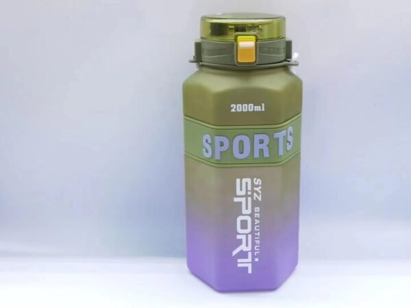 Gradient Water Bottle – 2000ml Portable with Handle, Flip-Top Lid & Straw